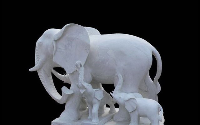 石雕母子大象公园动物雕塑-公园母子大象石雕高清图片