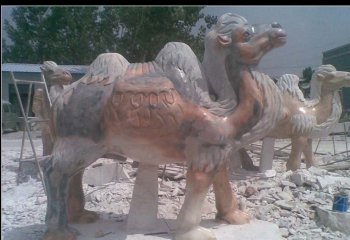 公园动物骆驼石雕-晚霞红骆驼石雕