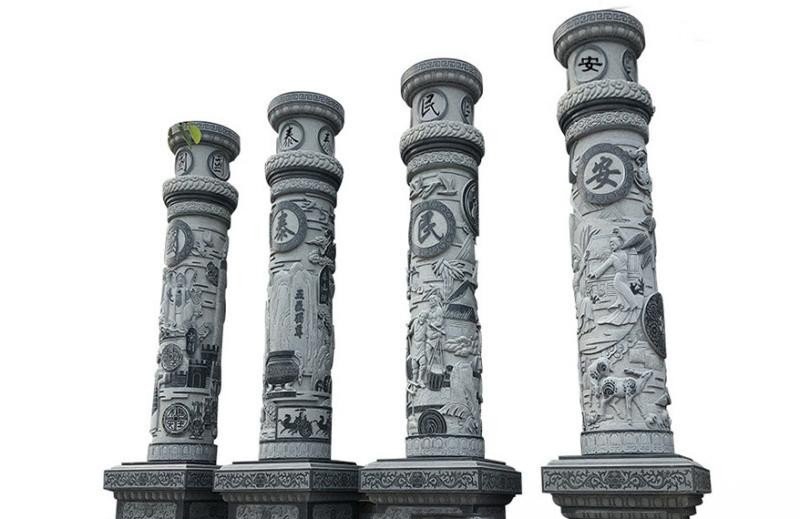 国泰民安文化柱石雕-国泰民安浮雕石雕文化柱高清图片