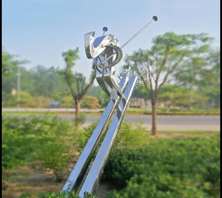 不锈钢抽象滑雪人物雕塑-不锈钢公园抽象滑雪人物高清图片