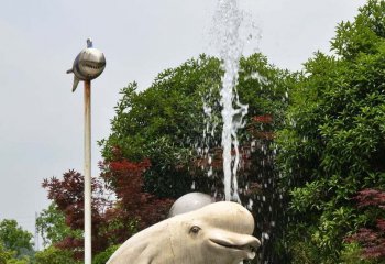 不锈钢公园喷水鲸鱼-不锈钢喷水鲸鱼雕塑