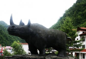 公园犀牛石雕-石雕犀牛动物雕塑