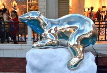 不锈钢抽象北极熊街边动物雕塑-抽象不锈钢北极熊雕塑