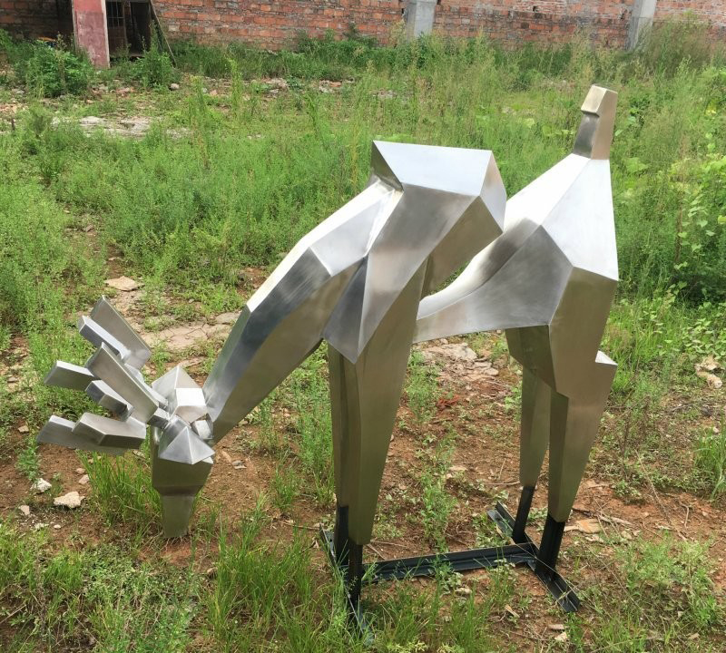 几何梅花鹿不锈钢雕塑-不锈钢公园景观梅花鹿雕塑