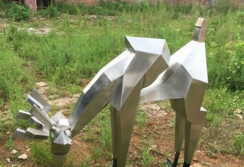 几何梅花鹿不锈钢雕塑-不锈钢公园景观梅花鹿雕塑