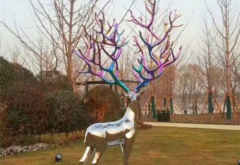 不锈钢镜面树枝鹿雕塑-公园镜面树枝鹿雕塑