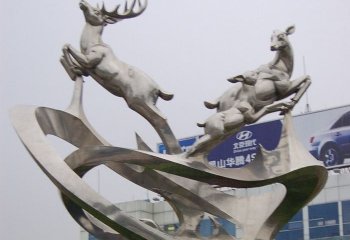 不锈钢小鹿奔跑雕塑 动物-不锈钢奔跑的鹿雕塑