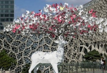 不锈钢几何小鹿雕塑-不锈钢几何鹿雕塑