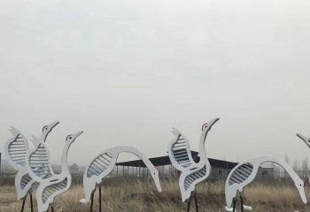 不锈钢剪影仙鹤雕塑-不锈钢抽象丹顶鹤雕塑