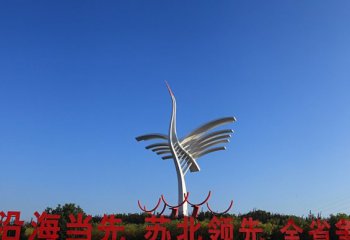 大型不锈钢标志性抽象仙鹤-抽象不锈钢大型仙鹤雕塑
