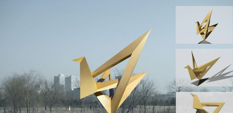 城市不锈钢折纸丹顶鹤雕塑-不锈钢折纸丹顶鹤雕塑