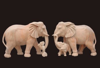 晚霞红母子大象雕塑-晚霞红门口大象石雕