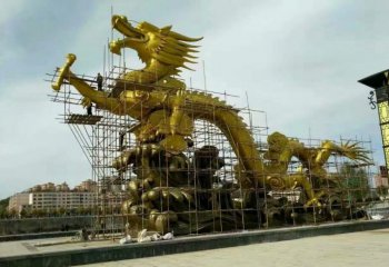 铜雕中国龙和海浪-广场城市中国龙铜雕