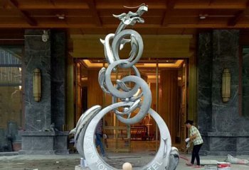 酒店不锈钢抽象鱼跃龙门雕塑-不锈钢鱼跃龙门雕塑