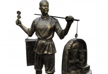 铜雕卖货郎-步行街民俗人物卖货郎铜雕