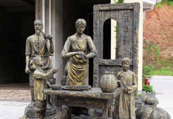 做南瓜饼的民俗人物铜雕-铜雕做南瓜饼的民俗人物