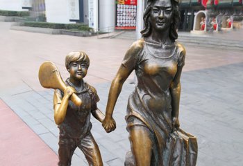 母子购物铜雕-铜雕母子购物人物