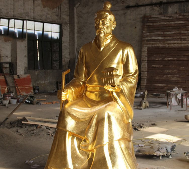 鎏金鲁班铜雕像-古代名人木匠祖师鲁班铜雕高清图片