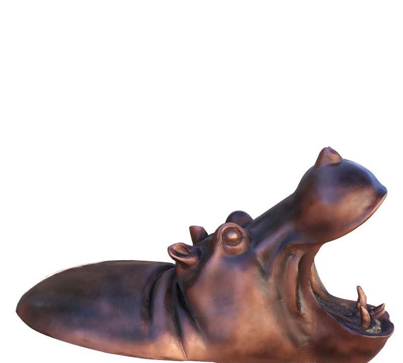 铜雕张嘴河马-河马雕塑公园动物铜雕高清图片