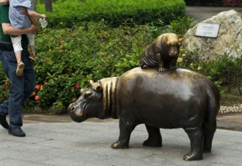 铜雕母子河马-河马雕塑公园动物铜雕