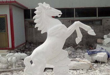 汉白玉立着的马石雕-石雕立马汉白玉动物雕塑