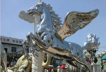 镜面不锈钢飞马雕塑-企业广场镜面不锈钢飞马雕塑