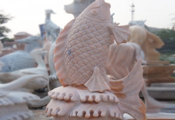 晚霞红鱼石雕-公园喷水鱼晚霞红动物石雕