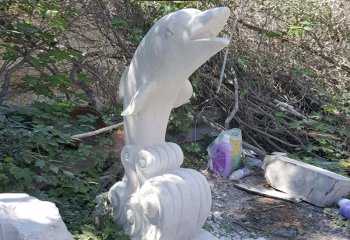 石雕海豚海浪-大理石海浪海豚石雕
