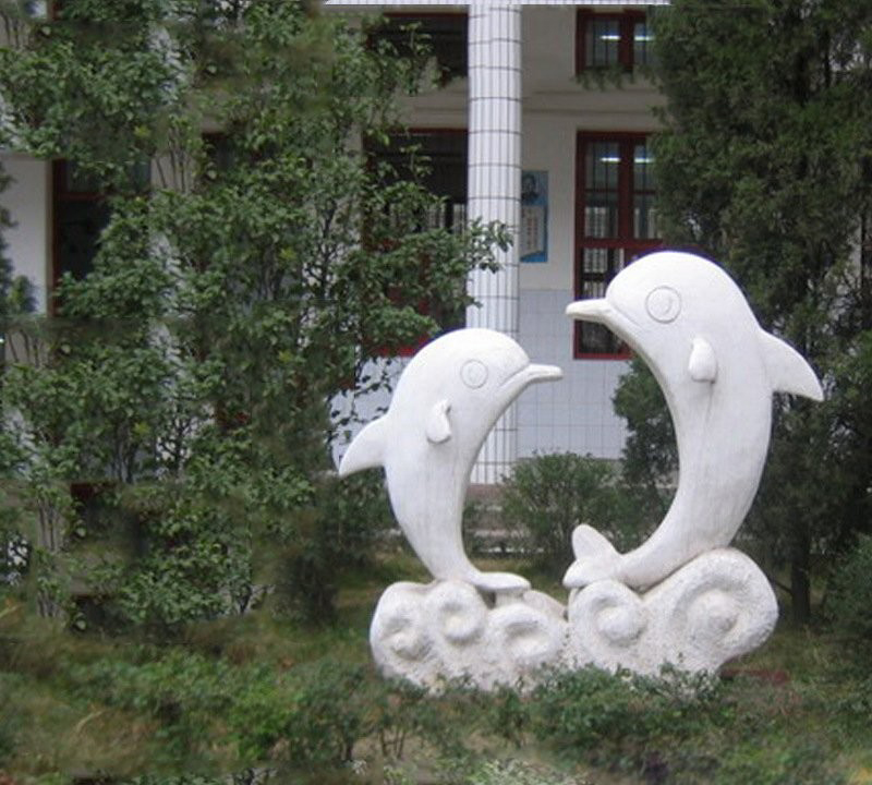 大理石母子海豚石雕-石雕母子海豚公园动物雕塑高清图片