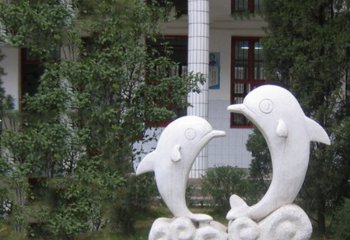 大理石母子海豚石雕-石雕母子海豚公园动物雕塑