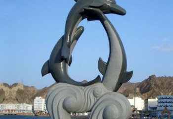 海边动物海豚石雕-大理石海豚石雕