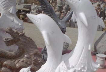 汉白玉海豚石雕-海洋动物石雕海豚