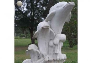 海豚一家石雕-公园海豚动物石雕