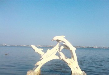 汉白玉玩耍海豚石雕-海边动物汉白玉海豚石雕