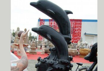 中国黑海豚石雕-中国黑石材海豚石雕