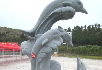 青石海豚公园动物石雕-青石仿古海豚石雕