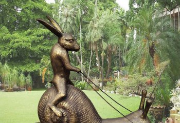 蜗牛牵兔子铜雕-骑蜗牛的兔子铜雕