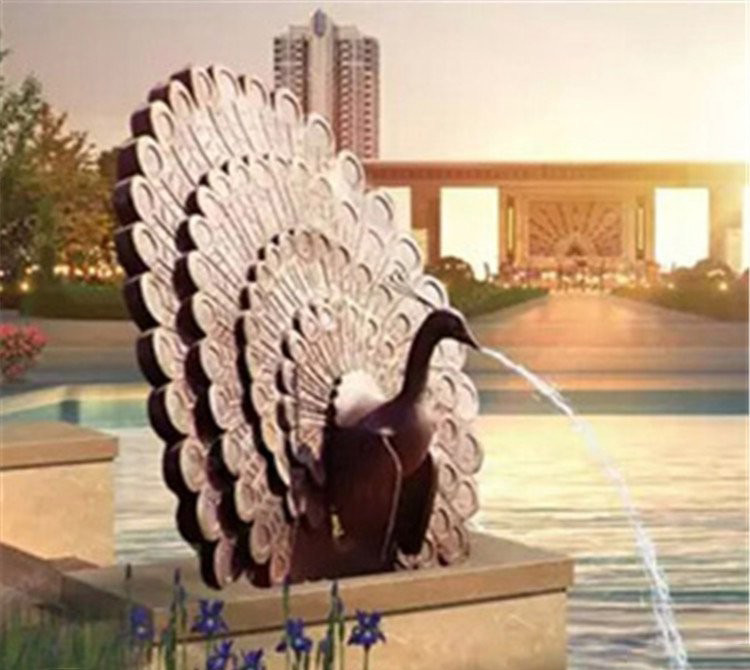 喷水孔雀铜雕-公园铜雕喷水孔雀高清图片
