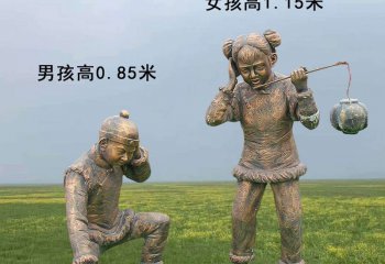 放鞭炮人物铜雕-放鞭炮人物铜雕，儿童放鞭炮铜雕