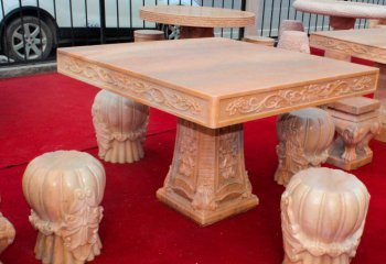 方形石桌凳-方形石桌凳，大理石桌凳雕塑