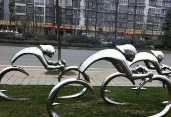 不锈钢镜面骑车人物雕塑-不锈钢镜面骑车人物雕塑，不锈钢抽象骑车人物雕塑