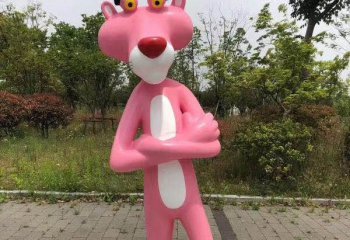 玻璃钢粉红豹雕塑-玻璃钢粉红豹雕塑，城市街道玻璃钢粉红豹雕塑   