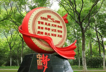 城市不锈钢中国梦鼓式造型雕塑-不锈钢中国梦党建雕塑