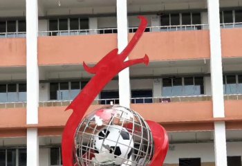 学校不锈钢龙和足球雕塑-学校不锈钢雕塑 不锈钢抽象龙和足球雕塑