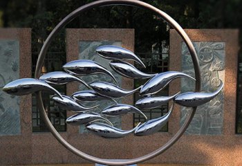 不锈钢抽象鱼和圆环雕塑-不锈钢鱼和圆环雕塑 不锈钢水景鱼群雕塑