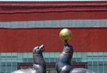 海狮顶球铜雕-海狮铜雕 海洋馆铜雕海狮