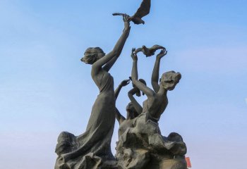 广场和平鸽女孩铜雕-和平鸽女孩铜雕 广场和平鸽女孩铜雕