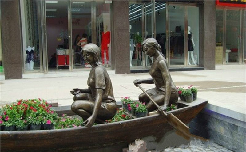划船的人物铜雕-划船人物铜雕 步行街人物铜雕高清图片
