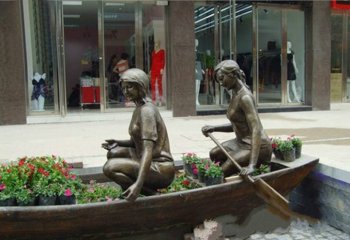 划船的人物铜雕-划船人物铜雕 步行街人物铜雕