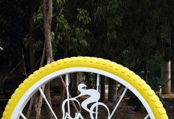不锈钢自行车轮胎自行车人物雕塑-不锈钢自行车轮胎雕塑 自行车人物雕塑